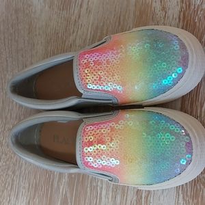 Girls size 13 rainbow sequin slip on shoes.